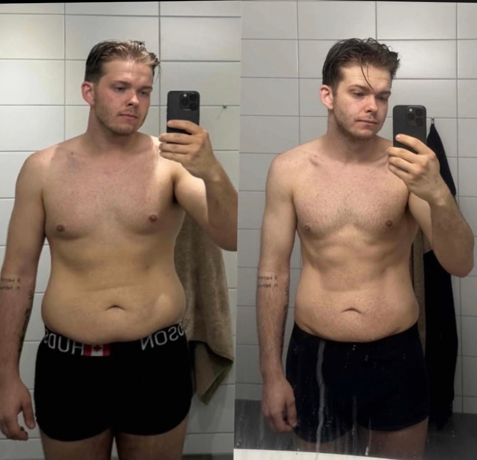 Før-og-etter-bilder av Simen, 22 år.